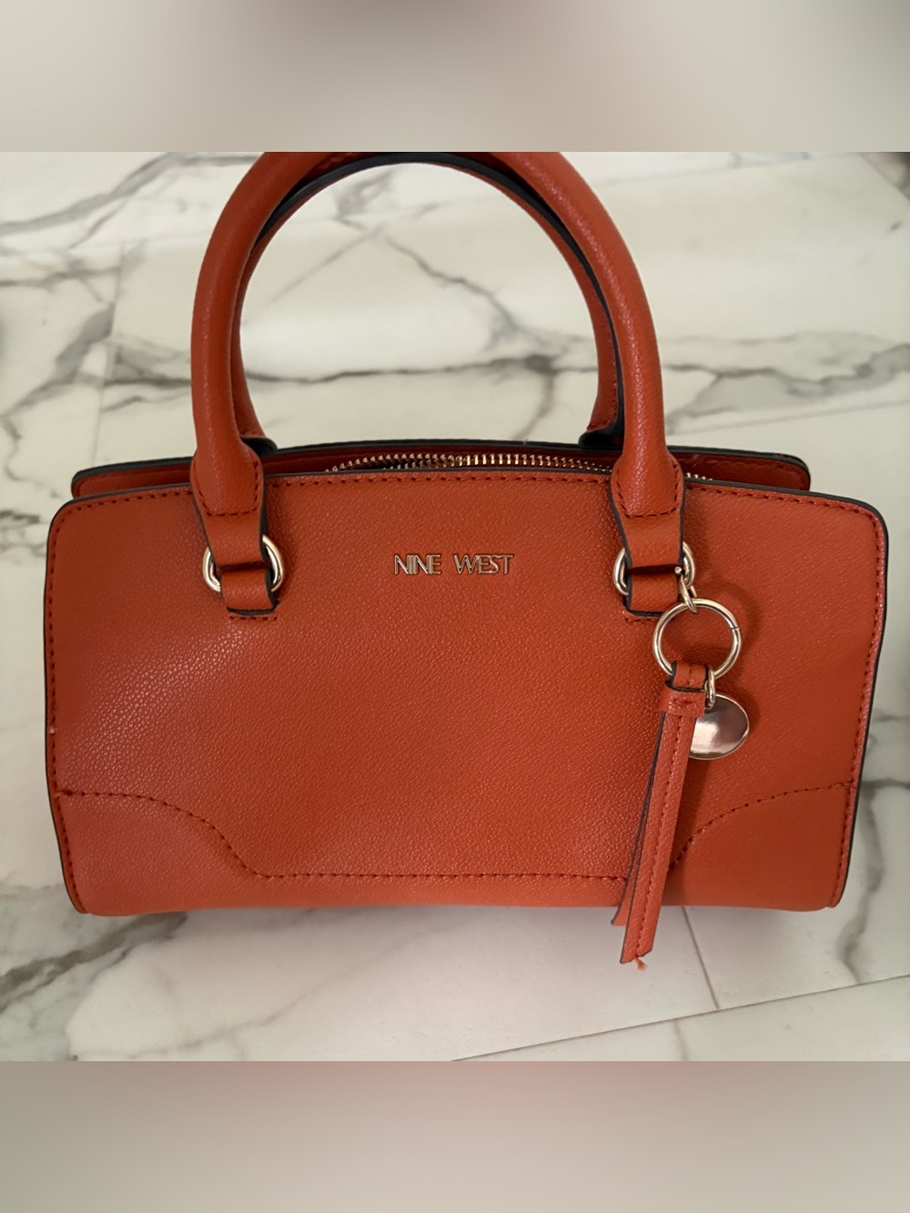 Nine West Orange Structured Satchel with Charm